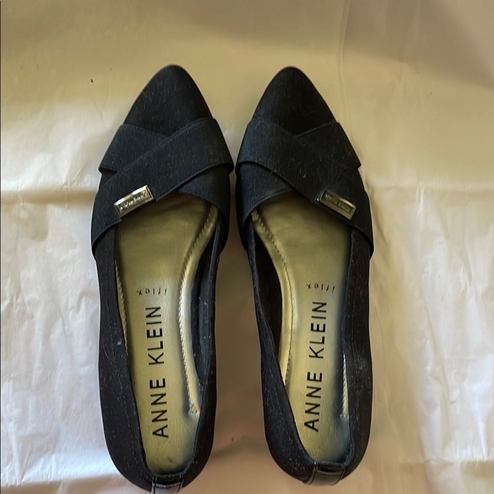 Anne Klein Black Suede Flats with Pointed Toe